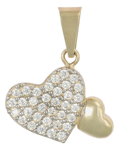 Dije En Figura De Dos Corazones Con Zirconia 10k 2.10 Grm