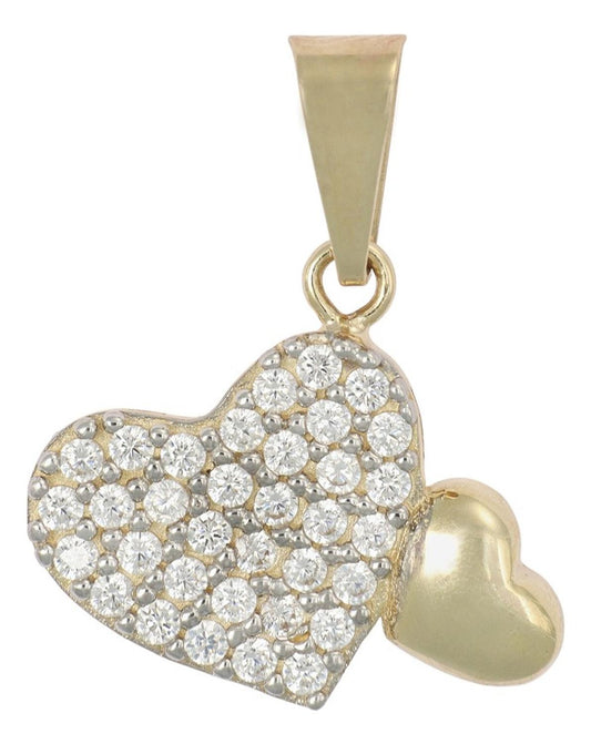 Dije En Figura De Dos Corazones Con Zirconia 10k 2.10 Grm