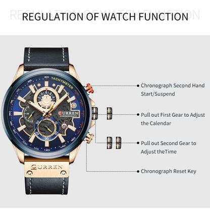 Reloj Curren Multifuncional True Tres Ojos Cronógrafo Correa De Cuero Impermeable 8380 XS