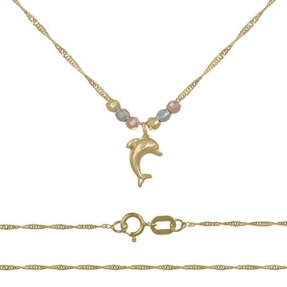 Gargantilla Italiana 14k De Delfin Y Bolas Tricolor