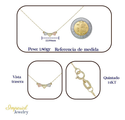 Gargantilla De Oro De 14k De Tres Corazones Inflados Y Aros