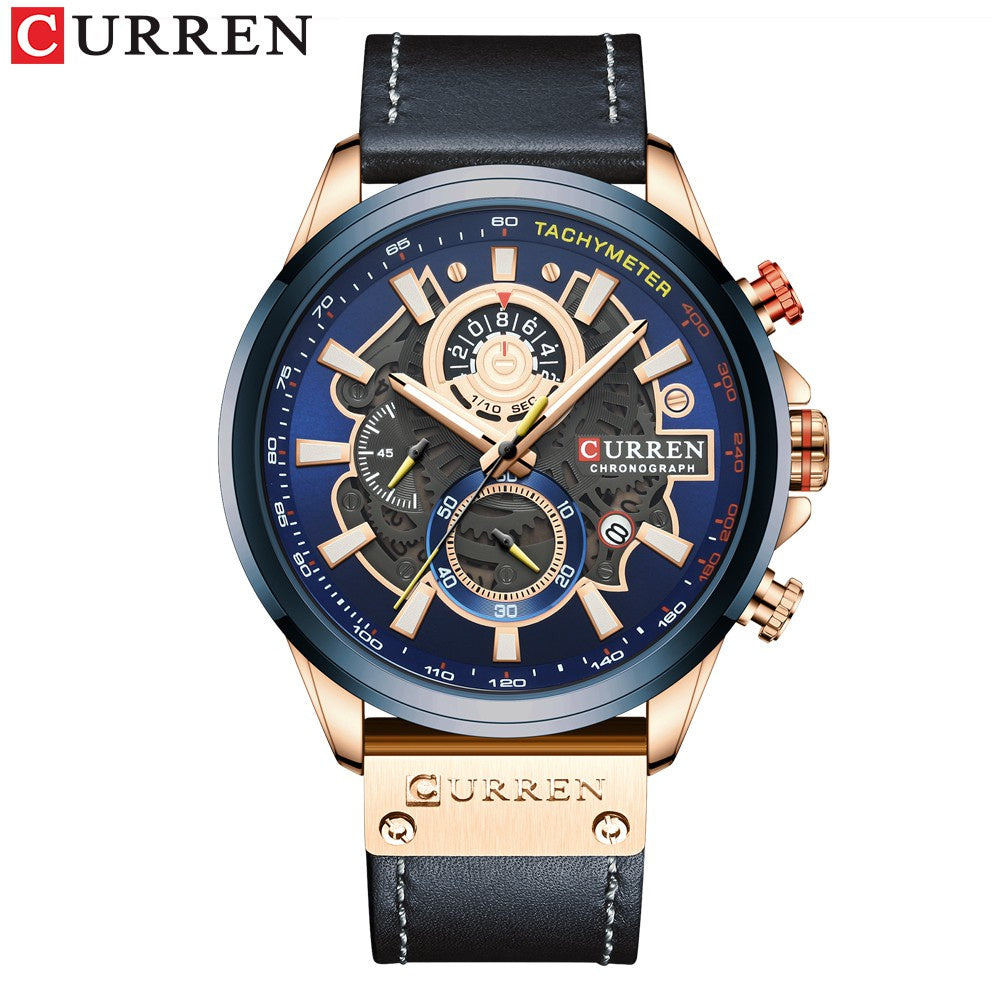 Reloj Curren Multifuncional True Tres Ojos Cronógrafo Correa De Cuero Impermeable 8380 XS