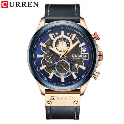 Reloj Curren Multifuncional True Tres Ojos Cronógrafo Correa De Cuero Impermeable 8380 XS