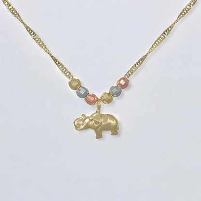 Gargantilla Italiana 14k De Elefante Y Bolas Tricolor