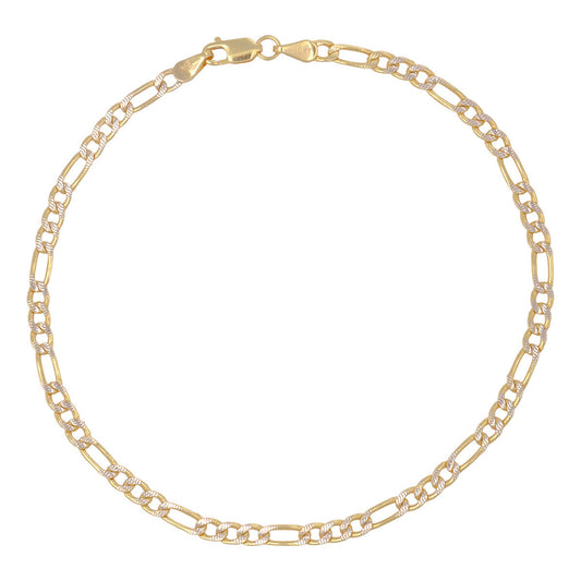 Pulsera Italiana Figaro Pave De 10 Quilates 3.2mm, 18.5 Cm