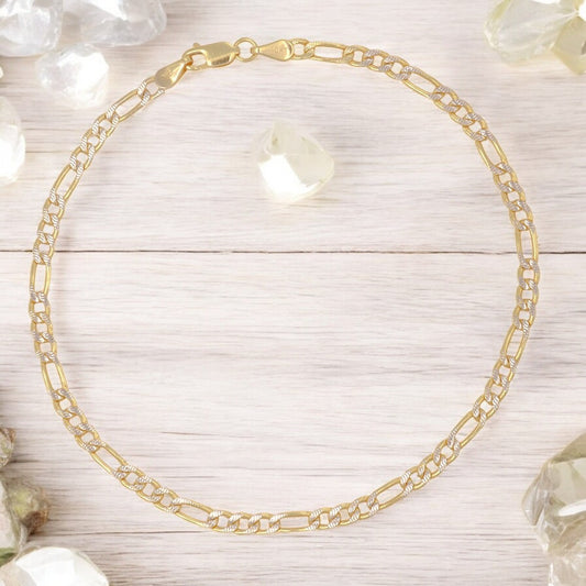 Pulsera Italiana Figaro Pave De 10 Quilates 3.2mm, 21.5 Cm