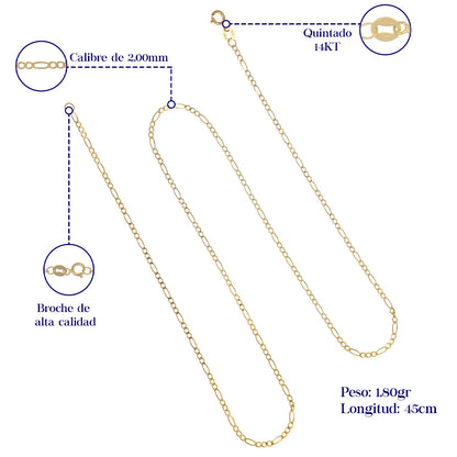 Cadena Italiana Figaro Solida De 14 Quilates 2mm, 45 Cm