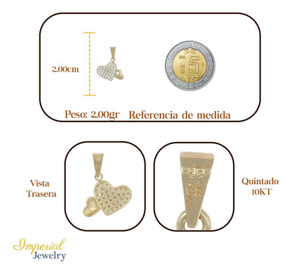 Dije En Figura De Dos Corazones Con Zirconia 10k 2.10 Grm
