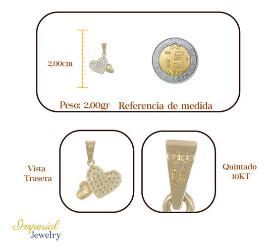 Dije En Figura De Dos Corazones Con Zirconia 10k 2.10 Grm