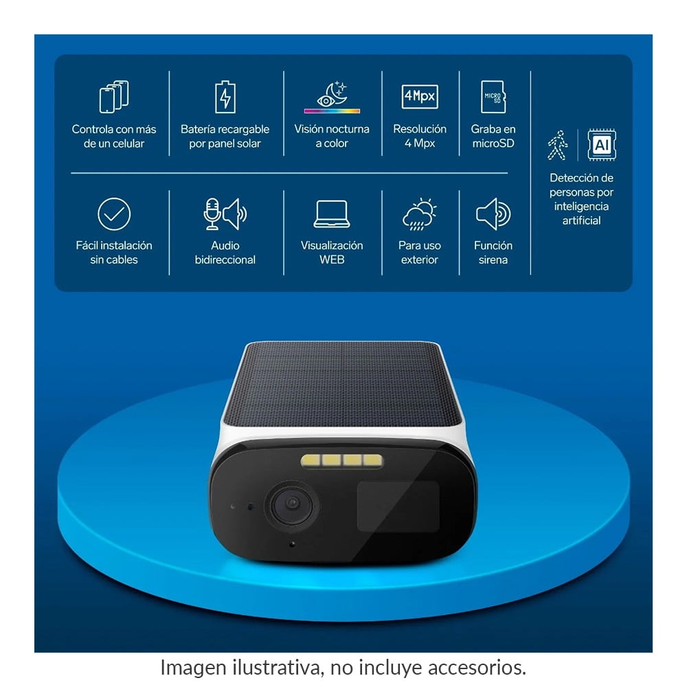 Cámara Steren de Seg Wi-Fi 4 Mpx c/Panel Solar