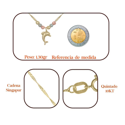 Gargantilla Italiana 10k De Delfin Y Bolas Tricolor