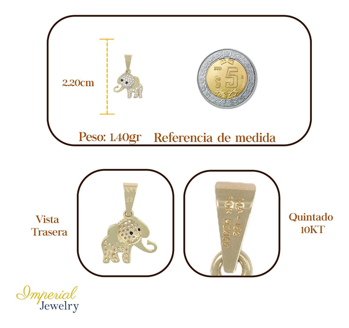 Dije De Elefante Con Zirconia En Oro De 10k 1.5 Grm