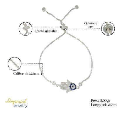 Pulsera De Plata 925 De Mano De Fatima Con Zirconia