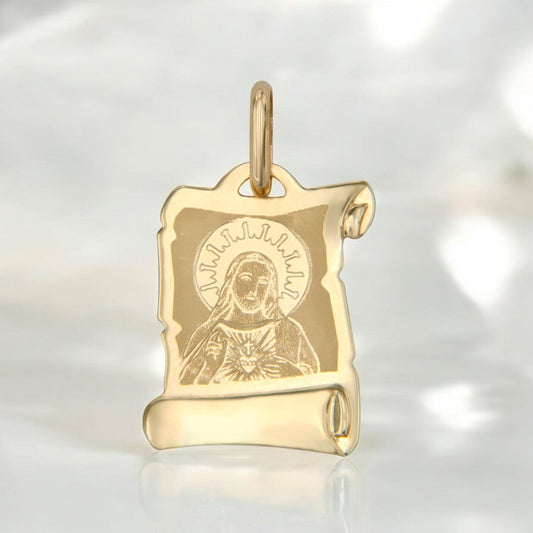 Medalla Laser De Oro De 14k Con Sagrado Corazón De Jesús