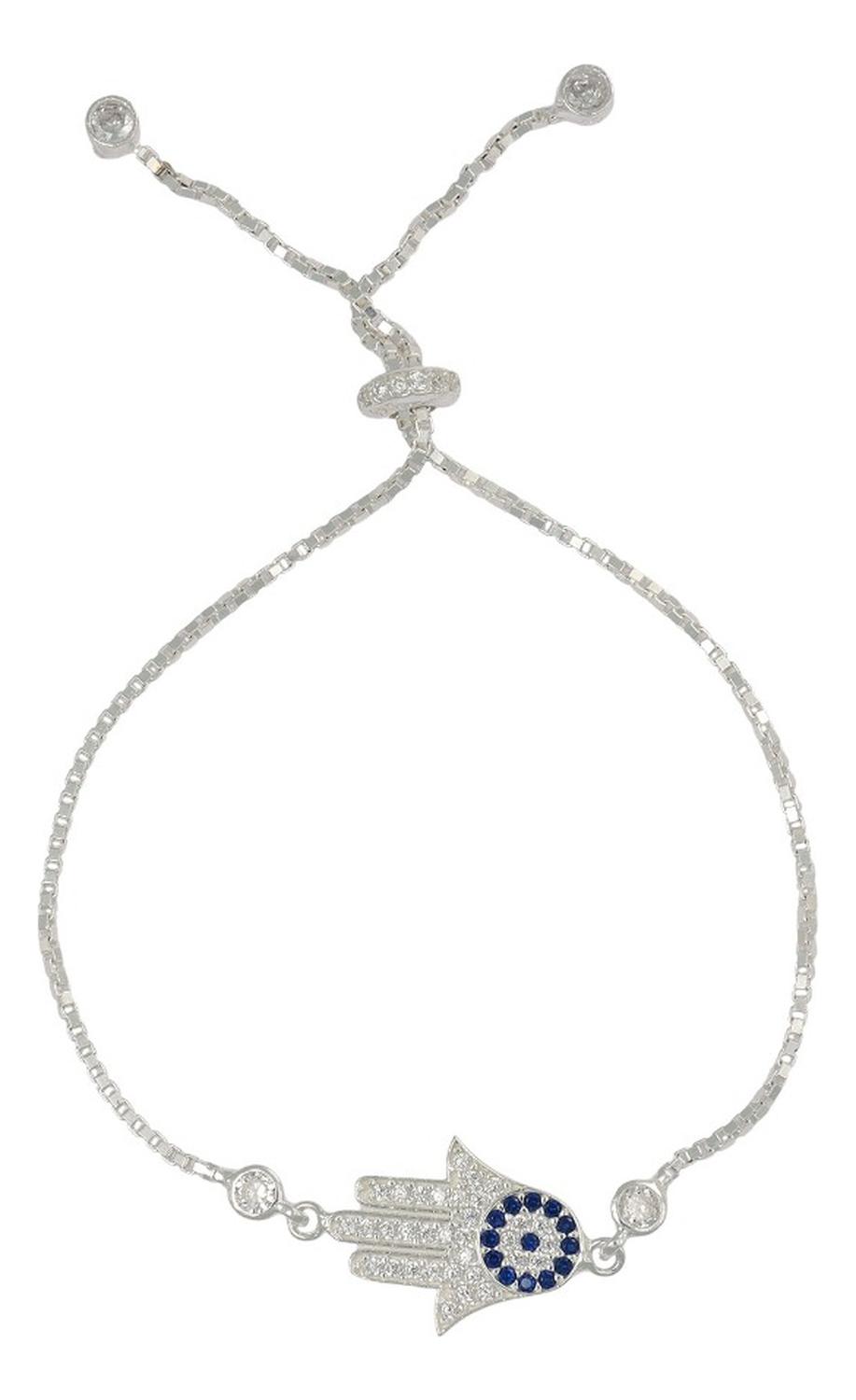 Pulsera De Plata 925 De Mano De Fatima Con Zirconia