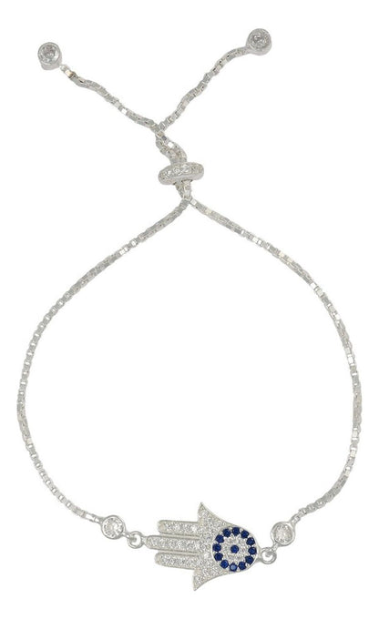 Pulsera De Plata 925 De Mano De Fatima Con Zirconia