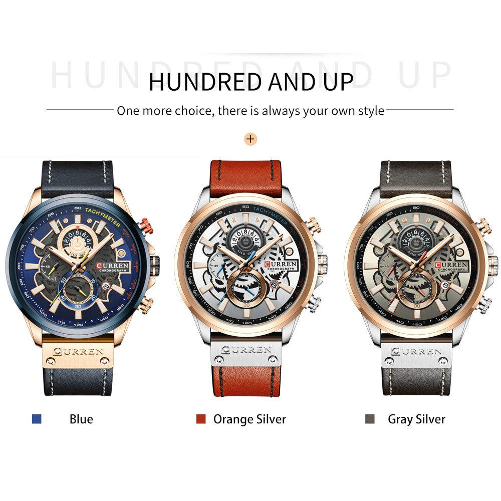 Reloj Curren Multifuncional True Tres Ojos Cronógrafo Correa De Cuero Impermeable 8380 XS