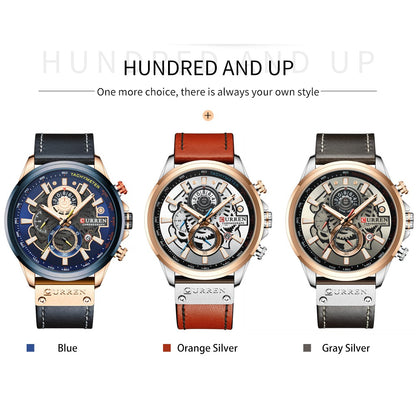 Reloj Curren Multifuncional True Tres Ojos Cronógrafo Correa De Cuero Impermeable 8380 XS