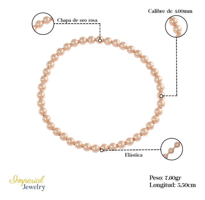 Pulsera De Bolitas De Plata 925 Con Chapa De Oro Rosa