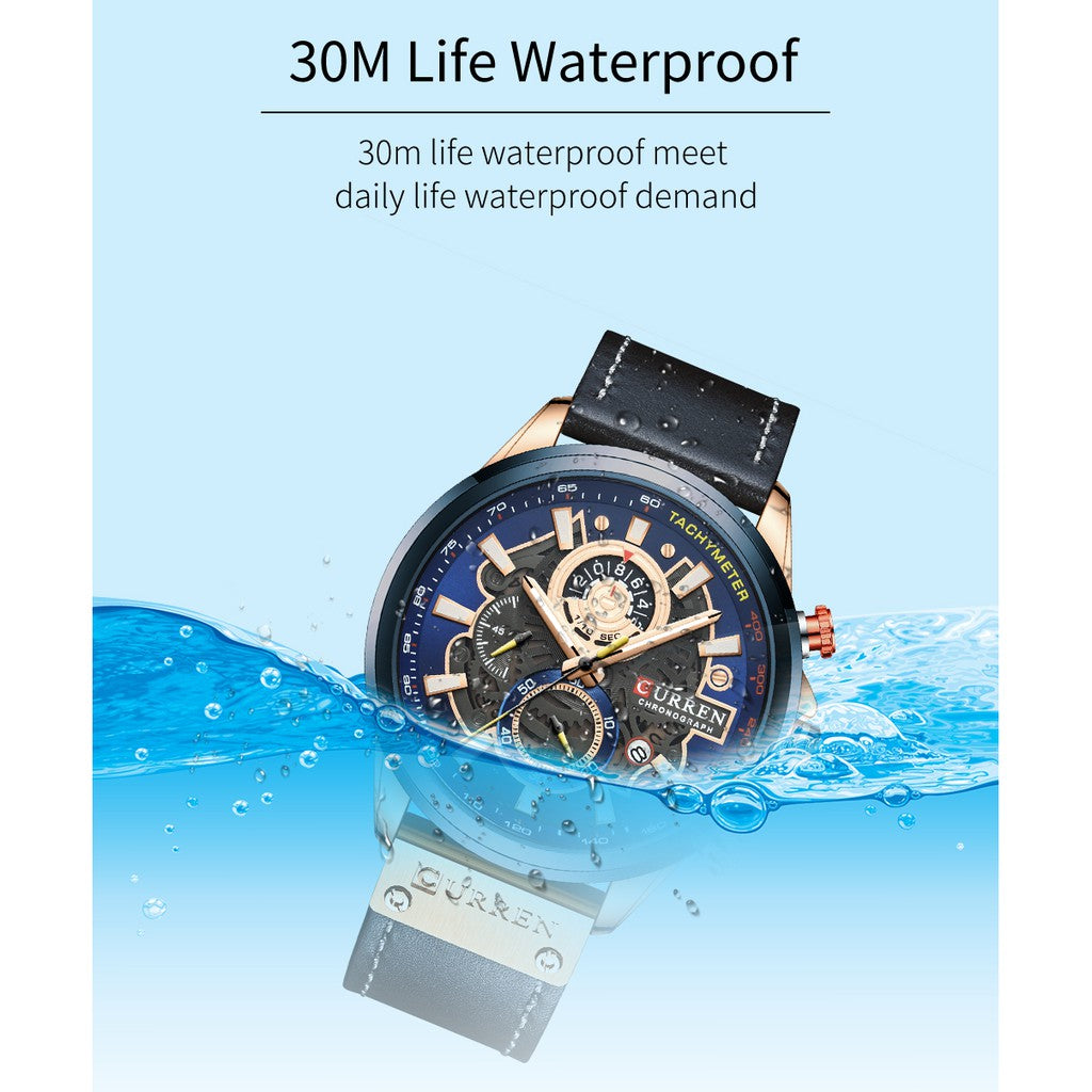 Reloj Curren Multifuncional True Tres Ojos Cronógrafo Correa De Cuero Impermeable 8380 XS
