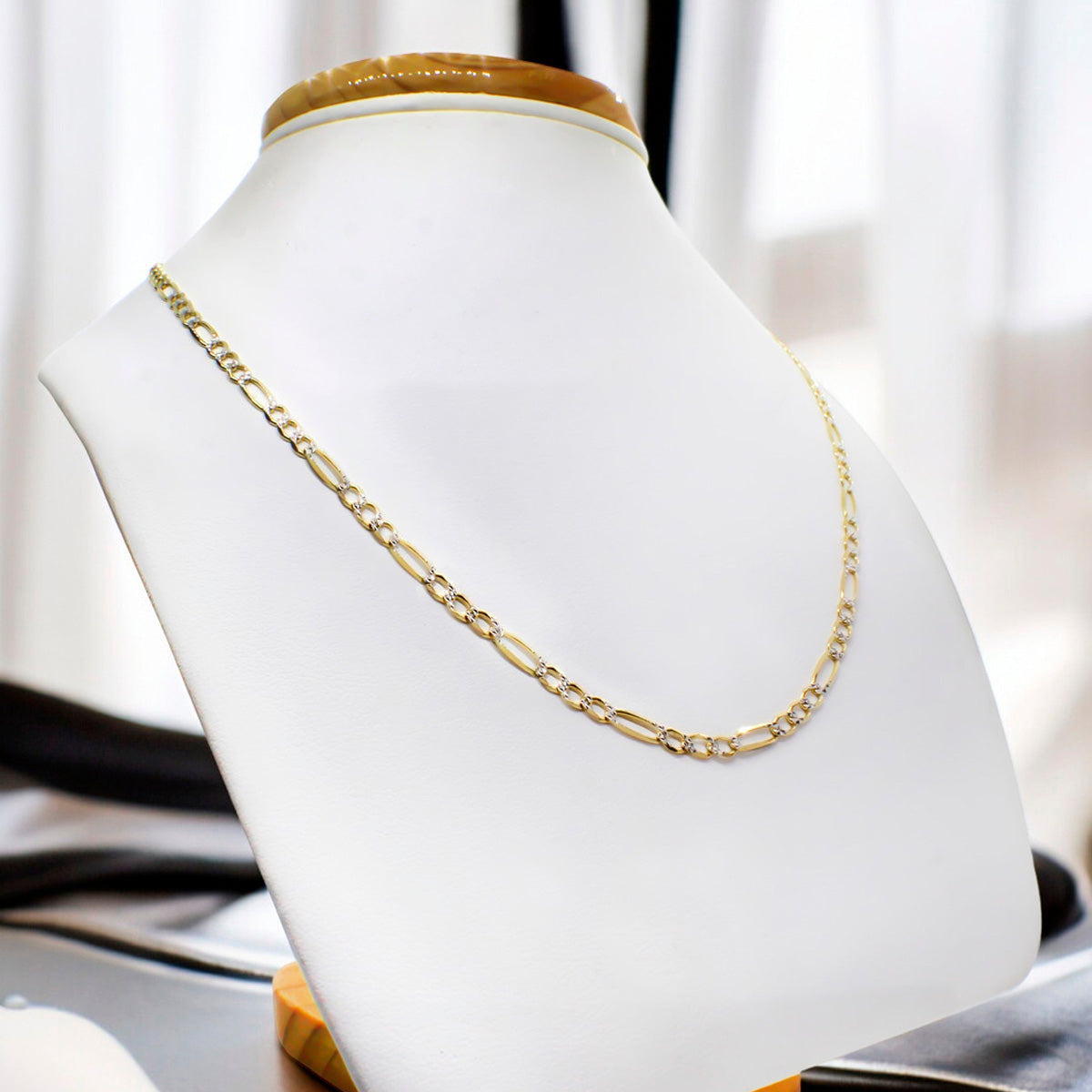 Cadena De Oro Italiano 10k Figaro 3x1 Pave 50 Cm 2.3mm