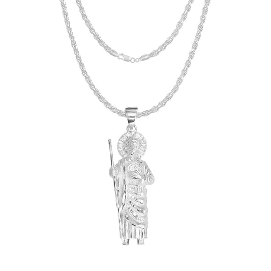 Collar De Plata 925 Con Dije De San Judas Y Cadena Torsal