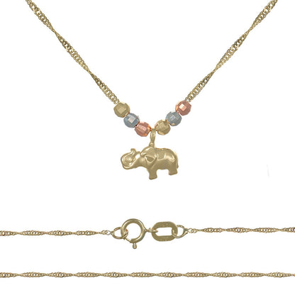 Gargantilla Italiana 14k De Elefante Y Bolas Tricolor