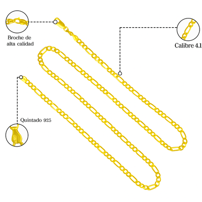 Cadena De Plata 925 Estilo 3x1 Figaro Calibre 4.1mm en 5 colores