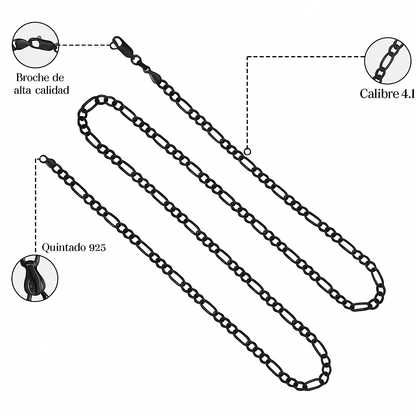 Cadena De Plata 925 Estilo 3x1 Figaro Calibre 4.1mm en 5 colores