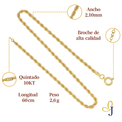 Cadena De Oro Hombre Italiano Torsal 10k Calibre 2.1mm