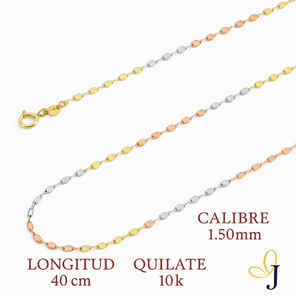 Cadena De Oro Italiano 10k, Grano De Café 3 colores, calibre 1.5mm