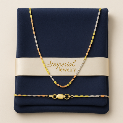 Cadena De Oro Italiano 10k, Grano De Café 3 colores, calibre 1.5mm