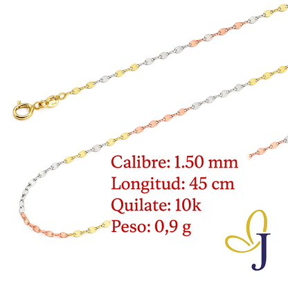 Cadena De Oro Italiano 10k, Grano De Café 3 colores, calibre 1.5mm