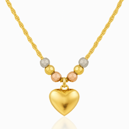 Gargantilla Italiana 14k o 10K De Corazón Inflado Y Bolas Tricolor