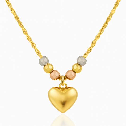 Gargantilla Italiana 14k o 10K De Corazón Inflado Y Bolas Tricolor