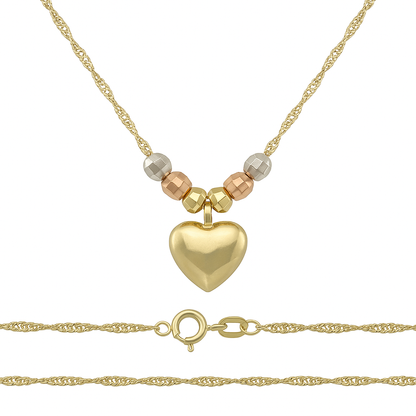 Gargantilla Italiana 14k o 10K De Corazón Inflado Y Bolas Tricolor