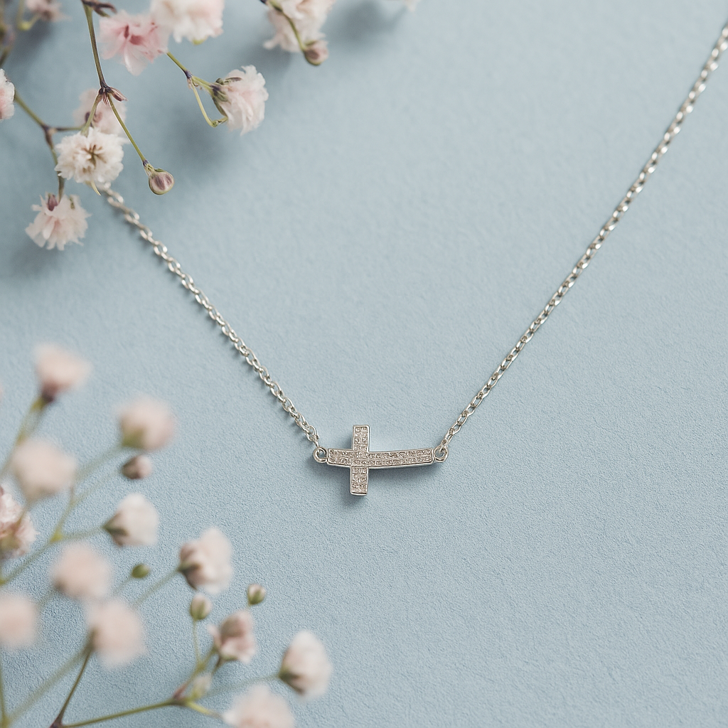 Cadena De Plata 925 Con Dije De Cruz Collar Mujer Brillante