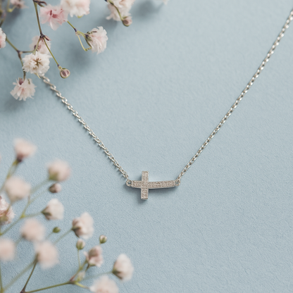 Cadena De Plata 925 Con Dije De Cruz Collar Mujer Brillante