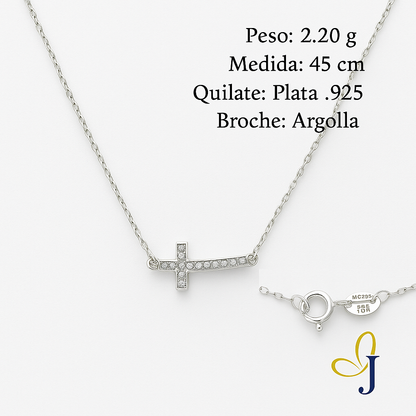 Cadena De Plata 925 Con Dije De Cruz Collar Mujer Brillante