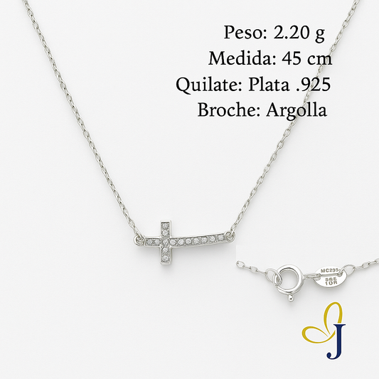 Cadena De Plata 925 Con Dije De Cruz Collar Mujer Brillante