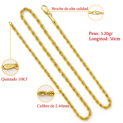 Cadena De Oro Hombre Italiano Torsal 10k Calibre 2.4mm