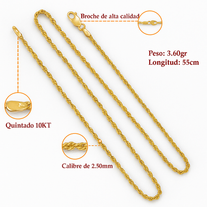 Cadena De Oro Hombre Italiano Torsal 10k Calibre 2.4mm