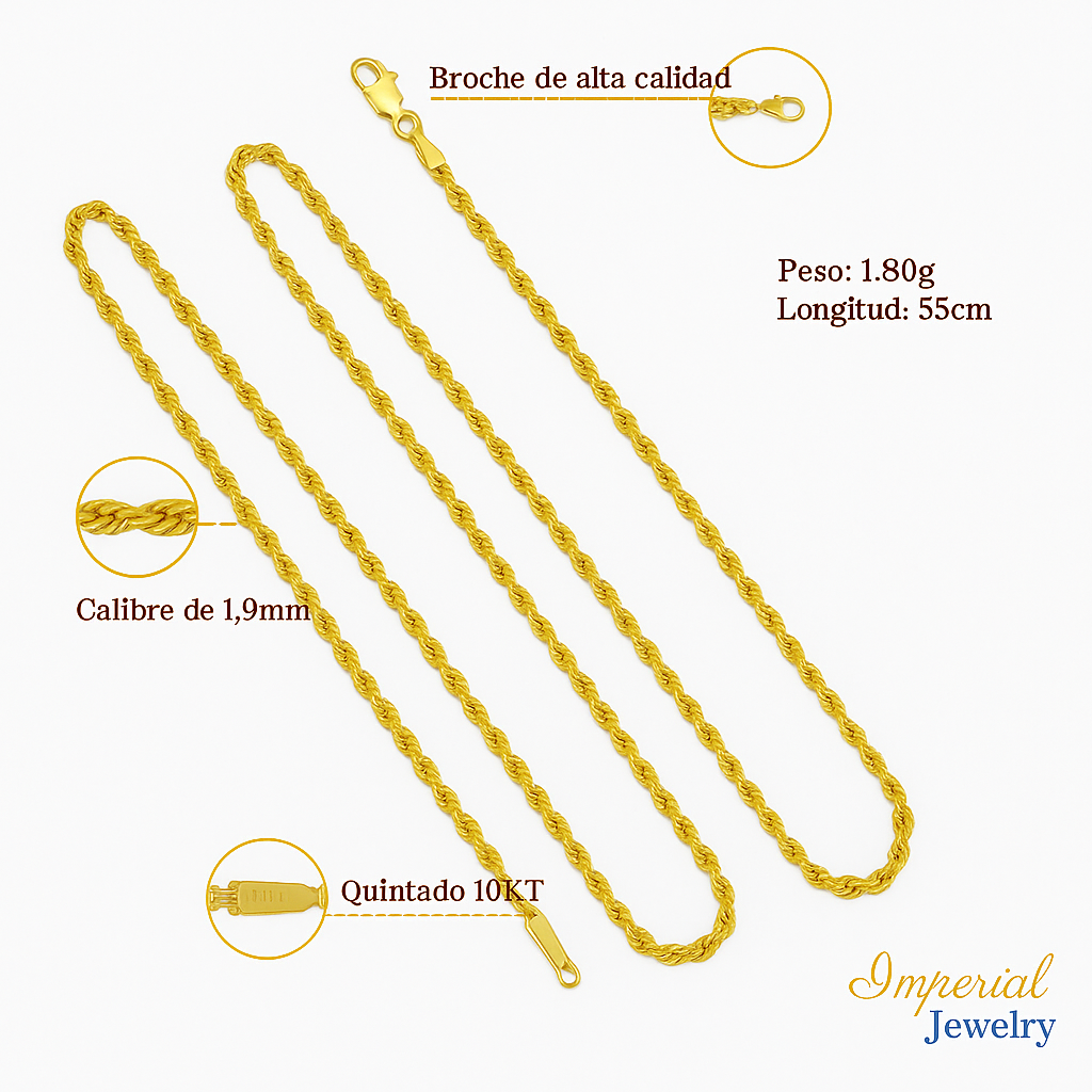 Cadena De Oro Hombre Italiano Torsal 10k Calibre 1.9mm