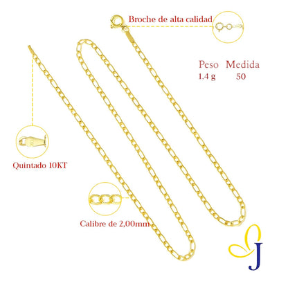 Cadena De Oro De 10k 3x1 Figaro Hueca Calibre 2.0mm