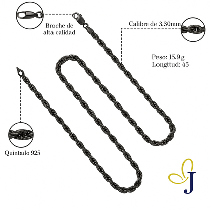 Cadena De Plata 925 Estilo Torsal De 45 Cm Calibre 3.3 Mm