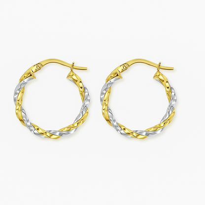 Arracadas con tubos torcidos de Oro Amarillo y Blanco de 14K