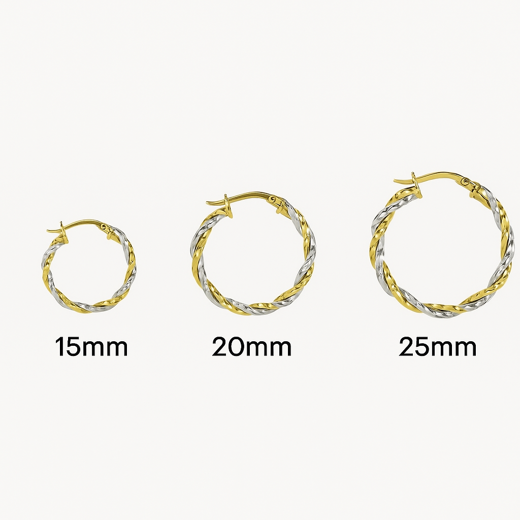 Arracadas con tubos torcidos de Oro Amarillo y Blanco de 14K