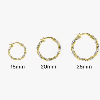 Arracadas con tubos torcidos de Oro Amarillo y Blanco de 14K