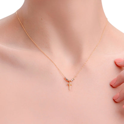 Gargantilla Italiana 10k De Cruz Y Bolas Tricolor