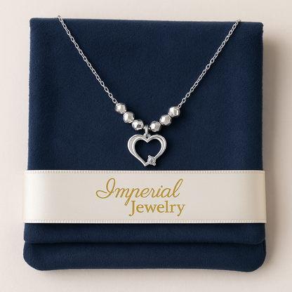 Collar De Corazon De Plata 925 Con Bola Diamantada De 45 Cm